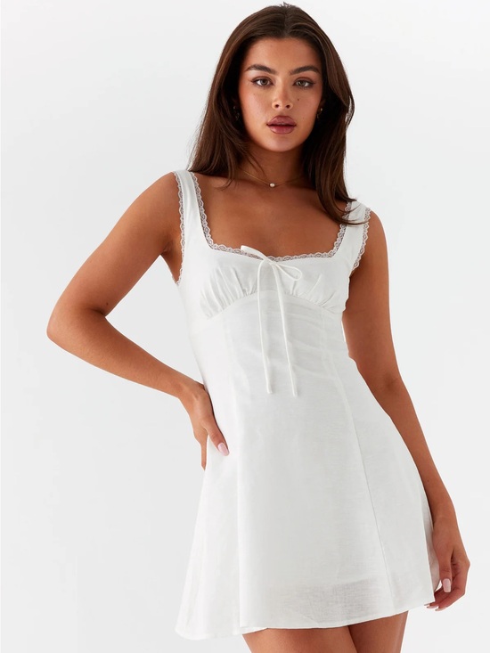 Peppermayo Dresses & Skirts - Peppermayo White Square-Neck Mini Dress with Lace Trim